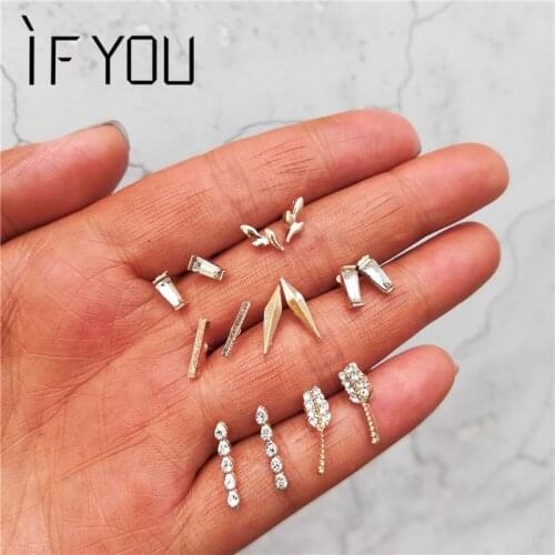 IF YOU Fashion Geometric Crystal Stud Earring Sets For Women Statement Leaves Earrings Female 2018 Brincos Jewelry Party Gifts