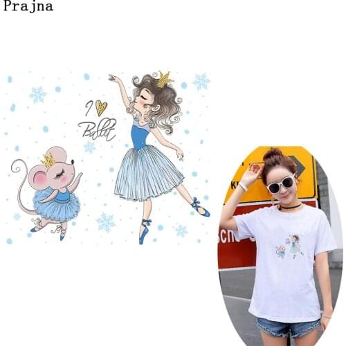 Prajna Cartoon Ballet Girl Cute Patch DIY Accessories A-level Washable Heat Transfer Stickers Appliques Hot Vinyl mous Clothing