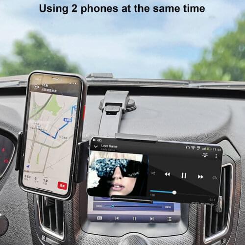 Folding Suction Cup Double Clips Car Phone Mount Auto Dashboard Phone Holder 360 Degrees Adjustment For 3.5-6.8inch Phone