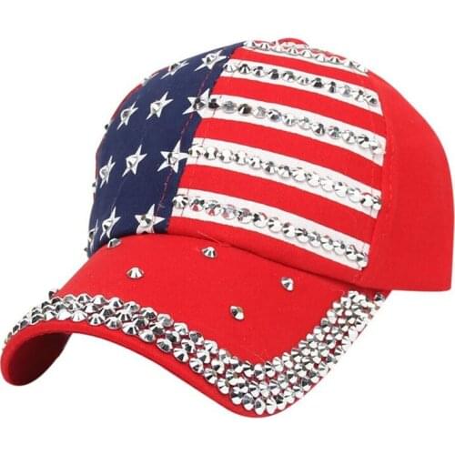 Stylish Bar The American Flag Baseball Caps Fashion Hat For Men Women The Adjustable Cotton Cap Rhinestone Star Denim Cap Hat #1
