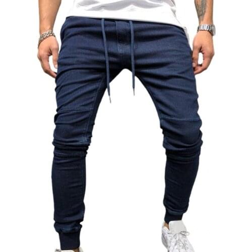 Stylish Fashion Mid Waist Men Pencil Jeans Soft Denim Pants Mid Waist Trousers