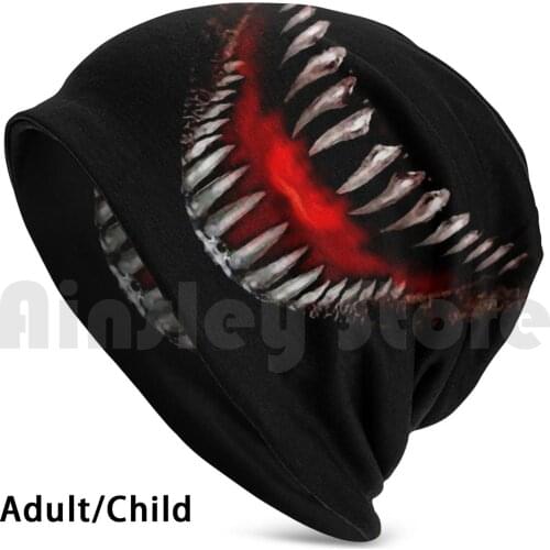 Scary Sharp Fangs Mouth Beanies Knit Hat Hip Hop Scary Scary Spooky Teeth Fangs Sharp Open Mouth Jaw Red