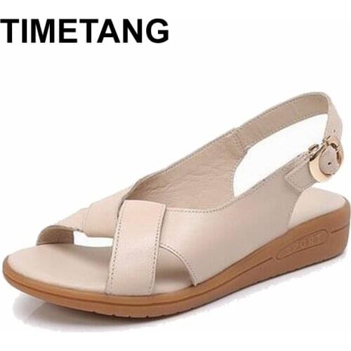 TIMETANG Women Shoes Genuine Leather Sandals Women Sandals Fashion 2018 Summer Flats Shoes Woman Sandals Sandalias Mujer