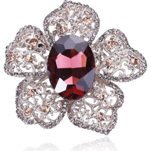 Vintage Large Flower Brooch Pins Rhinestone Crystal Lapel Pin Badge Fashion Sweater Scarf Buckle Corsage for Women Accessories