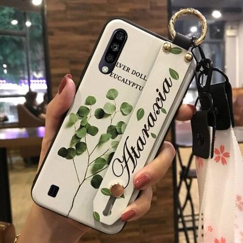 Waterproof Wrist Strap Phone Case For ZTE Blade A7 2020 Flower Series Silicone Lanyard Delicate Painted Back Cover Fashionable