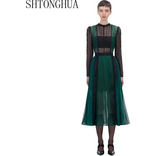 High Quality Maxi Dress Self Portrait Collection Autumn Designer Lace Patchwork Feminine Sexy Hollow Out Chiffon Slim Vestidos