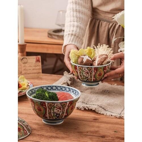 Japanese ceramic cover bowl instant noodles rice miso soup bowl ancient ivanli style tureen covered bowl tableware