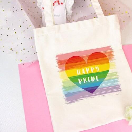 Ins Fashion Handbag Summer New Women Bag Purse Happy Pride Rainbow Letter Print Crossbody Abstract Cartoon Shopping Canvas Bags