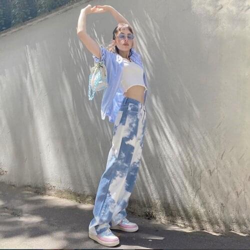 Y2k Womens Hip Hop Jeans Fashion Street Tiedye Straight Loose Jeans Tr 2021 New Za Retro High Waist Casual Party Wide Leg Pants