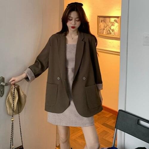 Veste Femme Casual Small Suit Coat Womens Spring And Autumn Korean Loose And Versatile British Top 2021 Brown Coat Suit
