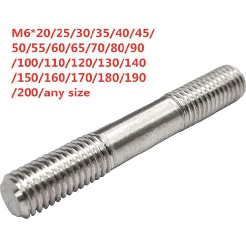 10pcs/lot Stainless steel double end thread rod M6*20/25/30/35/40/45/50/55/60/65/70/80/90/100/110/120/130/140/150/160/170/180
