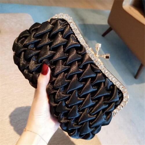 2020 Womens Clutches Bag Blue Black Silk Rhinestone Clutch Purse Luxury Handbags Ladies Bridal Evening Bag Party Shoulder Bags