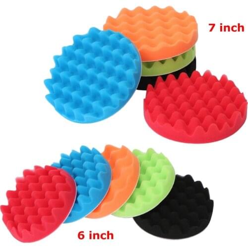 6" 7" 150/180mm 5Pcs Buffing Polishing Sponge Pads Kit Car Polisher Soft Wave Foam Waffle Pad Car Wash Cleaning Detailing Tool