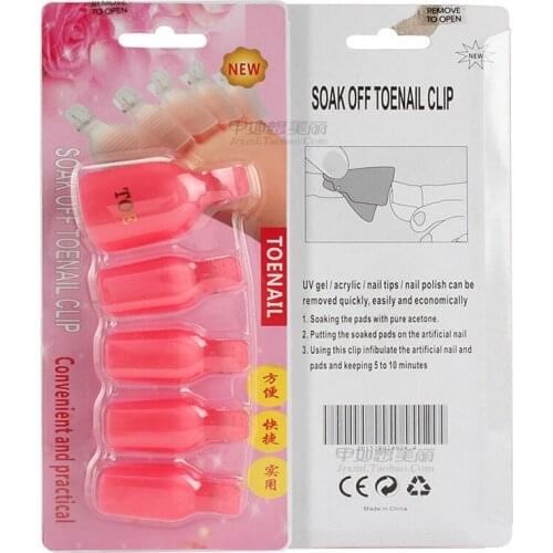 5 Pcs Professional Plastic Foot Toe Nail Art Soak Off Cap Clip UV Gel Polish Remover Wrap Clip Nail Care Tools