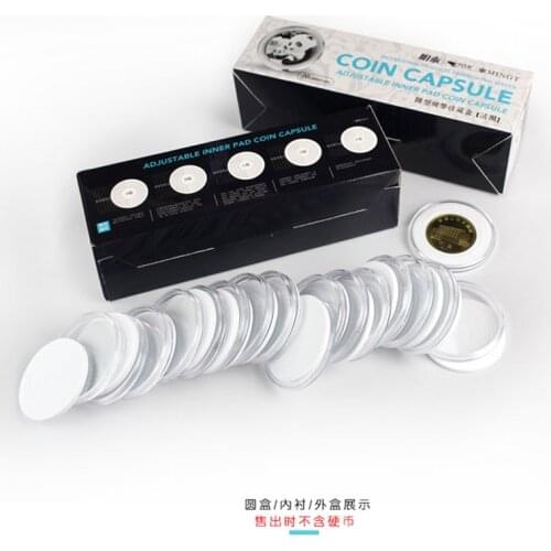50boxes adjustable inner pad coin capsule for Coin collection Protect Box plastic case Commemorative Coin Round Boxes 20pcs/box
