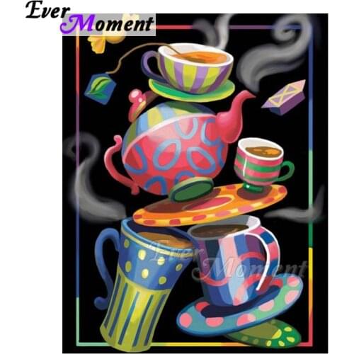Ever Moment Diamond Painting Hot Coffee Cup Pot Candle Full Square Drill Wall Decoration Cross Stitch Diamond Embroidery ASF1691