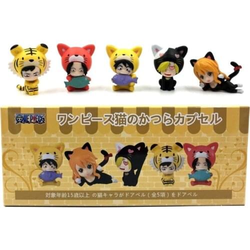 Anime 5pcs/set ONE PIECE Luffy Ace Nami Sanji Law Animals Cat Dog Tiger Ver. PVC Action Figure Model Mini Lovely Cute Toys Gift