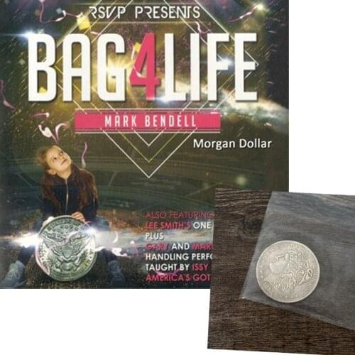 Bag4Life (1 Morgan Dollar and DVD) Magic Tricks Satge Close Up Magia Fun Coin Penetration Bag For Professional Magicians