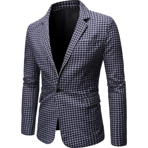 Brand Men Blazer Personality Wild Mens Suit Jacket High Quality Fashion Plaid Print Slim Fit Warm Blazer Coat Male