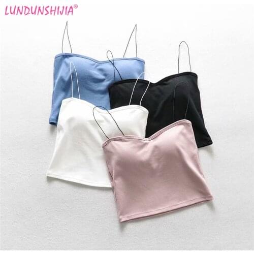LUNDUNSHIJIA 2020 Summer Womens Fashion Sexy Bra Elastic Cotton Camisole Top Sleeveless Tube Tops 4 Colors