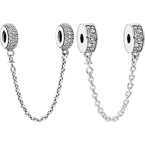 Fit Original Pan Full Clear CZ Stopper Charms Bracelets Women Zircon Round Safety Chains Beads for Jewellery Making Supplies DIY