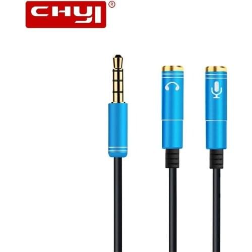 CHYI Quality 3.5mm Jack Headphone+Mic Audio Splitter Gold-Plated Aux Extension Adapter Cable Cord for Computer PC Microphone