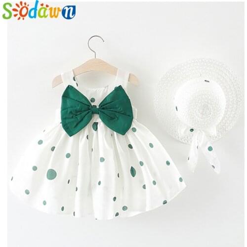Sodawn Childrens Clothing Girls Dress 2021 Spring New Cotton Big Bow Sleeveless Princess Baby Girl Dress with Hat