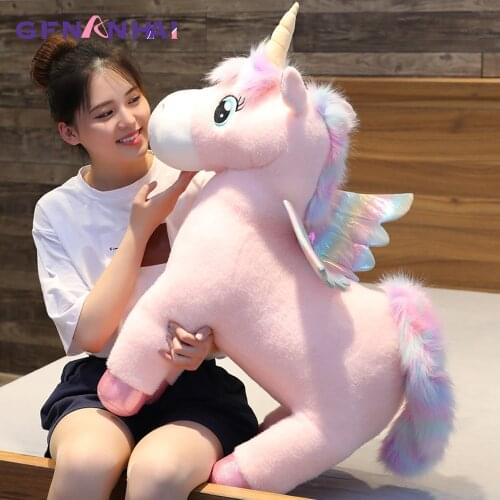 Fantastic Glow Rainbow Wings Unicorns Plush toy Giant Unicorn Toy Stuffed Animals Doll Fluffy Hair Fly Horse Toys for Children