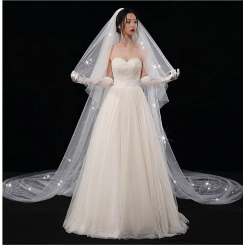 Hot Sale Two -Layer Bling Bling Glitter Pear Bridal Veil Wedding Dress Veil
