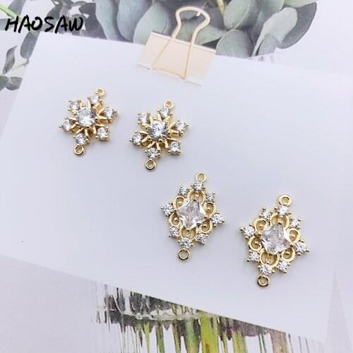 HAOSAW 4Pcs/Lot Choose/Hand Made/CZ Stone/Snowflake/Genuine Gold Plating Charm/Multi Designs/DIY Jewelry Making/Earring Jewelry