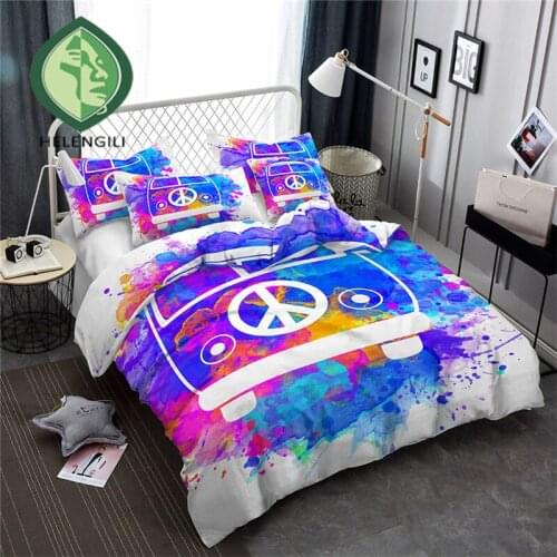 HELENGILI 3D Bedding Set Color ink Hippie Print Duvet cover set bedclothes with pillowcase bed set home Textiles #YN-13