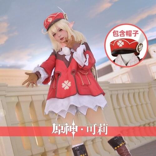 Game Genshin Impact Cosplay Klee Costume Lolita Dress Outfit Full Set with Hat Halloween Christmas Comic Exhibition Costumes