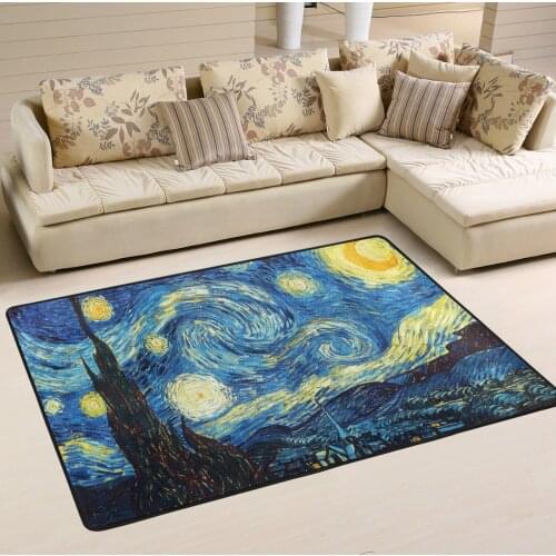 Van Gogh Oil Painting Doormat Carpet Waterproof Non-Slip Kitchen Floor Mat Retro Art Scenery Starry Night Hallway Entrance Rug