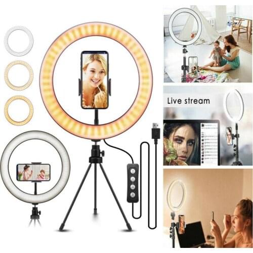 Video Ring Light with tripod Kit 10 inch Photography Dimmable Selfie LED Ring Lamp Leds Video Light for Makeup live Broadcast
