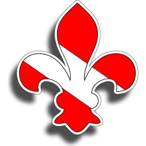 Red and white color matching Fleur De Lis Scuba Dive Flag Sticker LSU diver scuba Louisiana window decal
