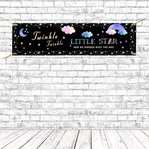 Twinkle Twinkle Little Star Baby Shower Party Banners Black Background Posters Sign Backdrop Polyester Fabric With Grommets