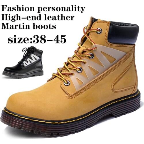 Fashion high-end leather mens Martin boots, casual non-slip work boots, high-top luminous motorcycle shoes, handmade mens boots