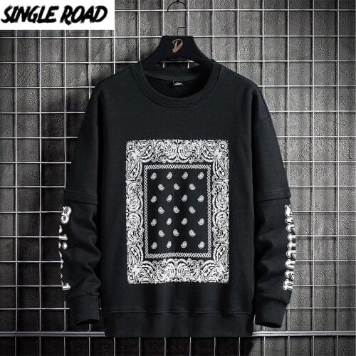 Single Road Mens Crewneck Sweatshirt Men 2021 Graphic Fashion Harajuku Sweatshirts Streetwear Casual Black Oversized Hoodie Men