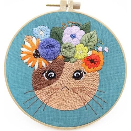 DIY Cat Embroidery Kit for Beginners, Modern Embroidery Starter Kits, Embroidery Set, Craft Kit, English Description (C)