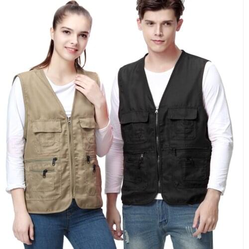 Newest Men Women Waistcoat Multi-pockets Zipper Loose Casual Vest for Outdoor