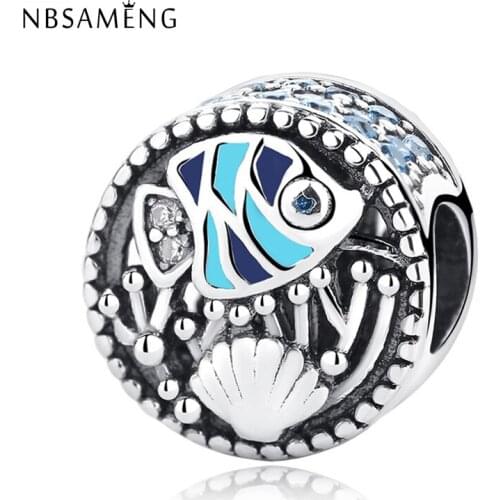 New Original 925 Sterling Silver Charms Beads Ocean Life Fish Charm Crystal Fit Bracelets DIY Women Jewelry Making