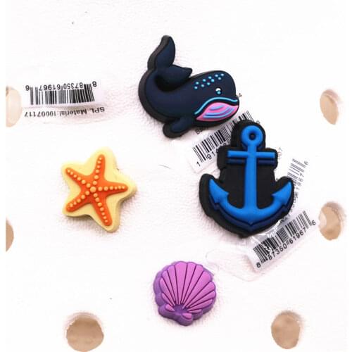 Novelty Cute Whale Shoe Charms Accessories Shell Starfish Anchor Shoe Buckle Decoration for croc jibz Kids X-mas Party Gifts
