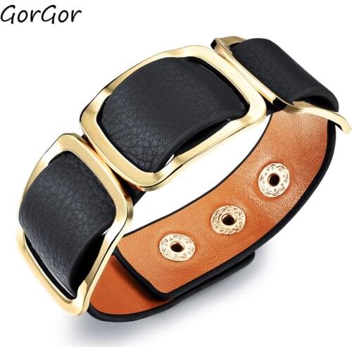 GorGor New Style Hot Sale Stylish Leopard Print Popular Horse Hair Wide Belt Adjustable Leather Women Fashion Bracelet 1004