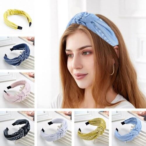 Printed wicker headband cloth large bow wide-brimmed headband pressure hairband hairpin hair ornament picnic hair accessories