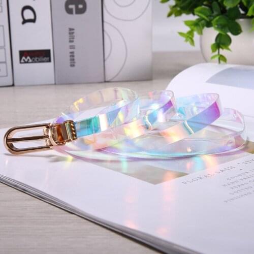 New Womens Strap Transparent PVC Belt Fashion Rainbow Women Strap Gold Pin Buckle Waist Strap Street Trendy Belts Jeans Belt