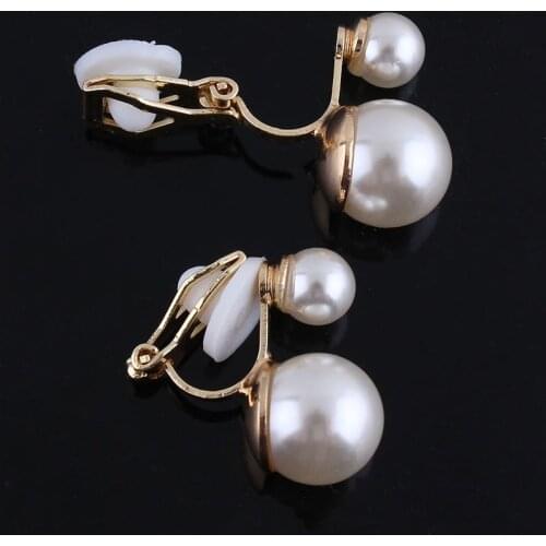 Grace Jun 3 Colors Choose Double Simulated Pearl Earrings for Women Girls' Party Wedding Charm Earrings Jewelry Accessories