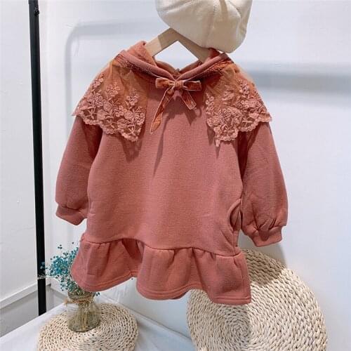 Siddons girls dress in thicken cotton winter dresses for baby girls with lace cappa pink and gray colors suitable for coats