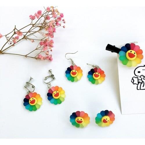 Cute Colorful Sun Flower Earrings Frosted Smiley Earrings for Girls Women Children Birthday Gift Lovely Jewelry Wholesale