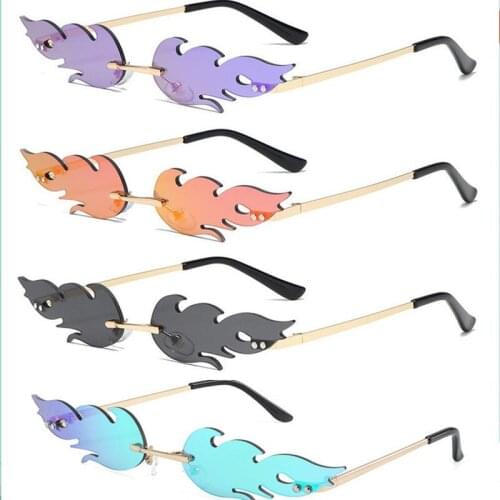 Rimless Wave Sunglasses Fire Flame Sunglasses Streetwear Car Driving Glasses Trending Narrow Fashion UV 400 Eyewear