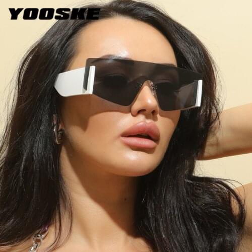 YOOSKE Rimless Sunglasses Women Men Oversize Square Goggles Retro Brand Designer One Piece Rectangle Eyewear UV400 Shades Oculos